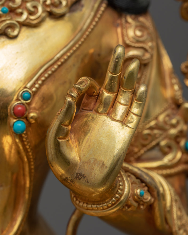 Gold Gilded Manjushri Symbolism Statue | Traditionally Hand-Carved Buddhist Art