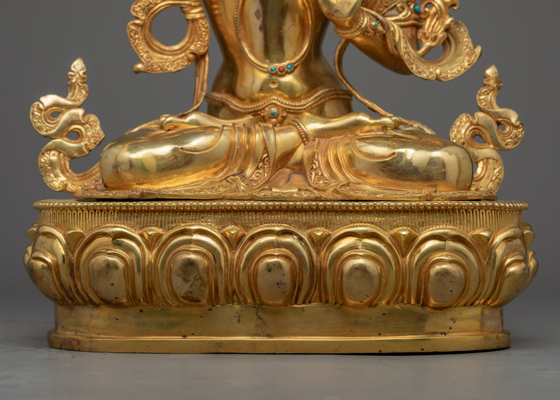 Gold Gilded Manjushri Symbolism Statue | Traditionally Hand-Carved Buddhist Art