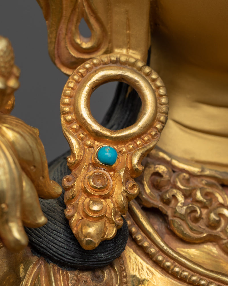 Buddhism Bodhisattva, Green Tara Statue | Gold Gilded Himalayan Art