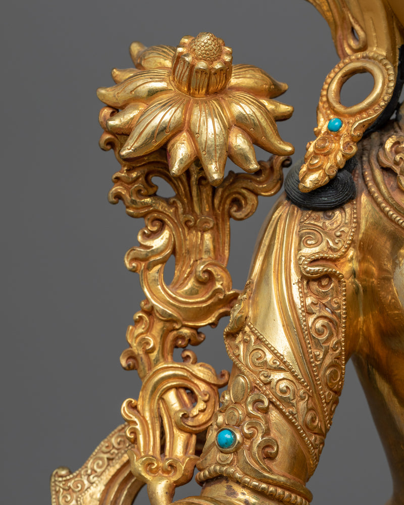 Buddhism Bodhisattva, Green Tara Statue | Gold Gilded Himalayan Art