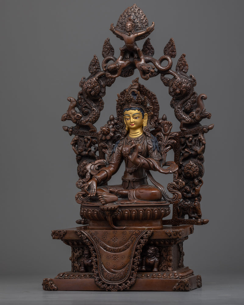 Green Tara, Bodhisattva of Compassion Statue | Oxidized Copper Buddhist Statue