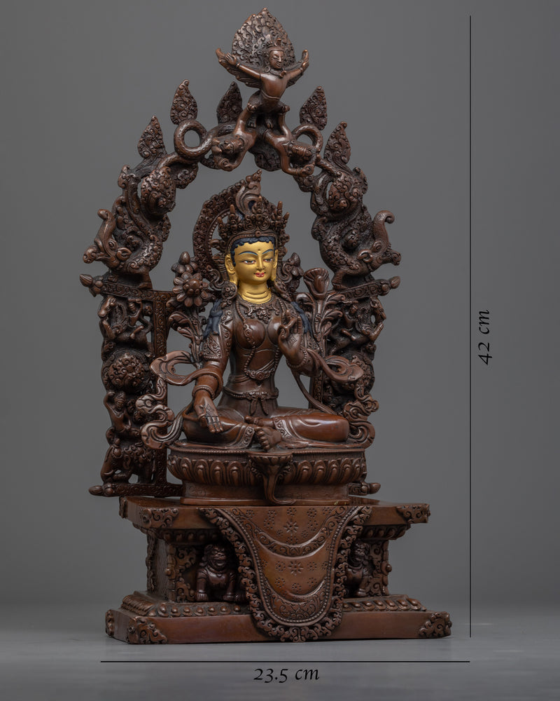 Green Tara, Bodhisattva of Compassion Statue | Oxidized Copper Buddhist Statue