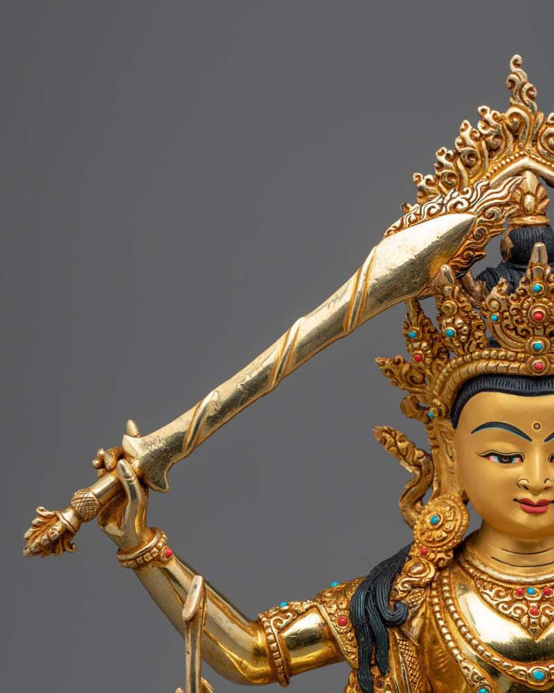 Manjushri, Bodhisattva of Wisdom, Statue | Genuine Gold Gilded Sculpture