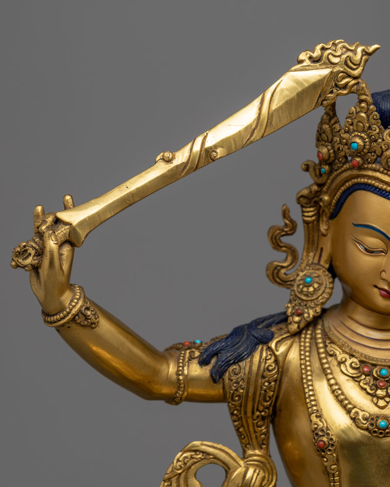 Bodhisattva Manjushri, of Wisdom Statue | Gold Gilded Buddhist Art