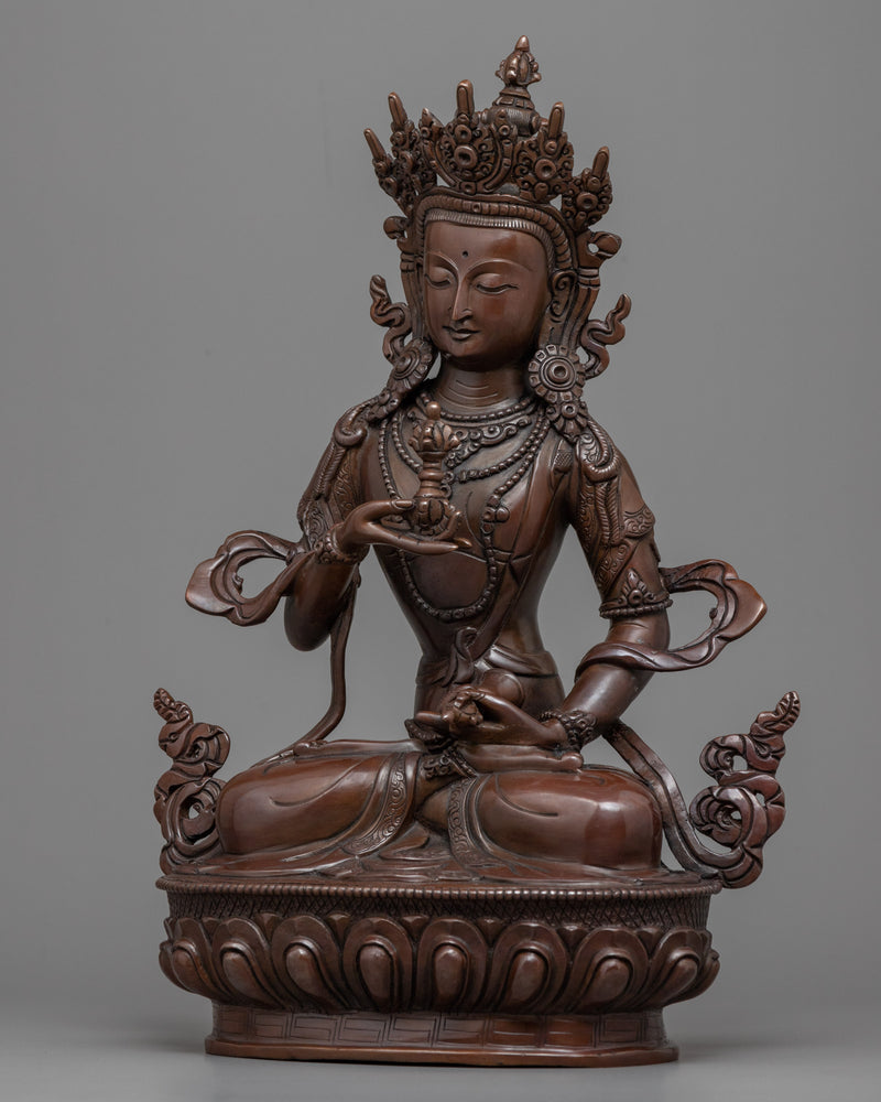 Bodhisattva Vajrasattva Oxidized Copper Statuette | Traditional Himalayan Art