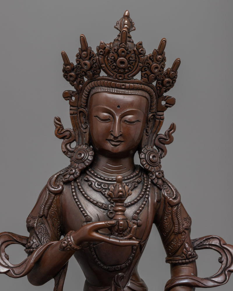 Bodhisattva Vajrasattva Oxidized Copper Statuette | Traditional Himalayan Art