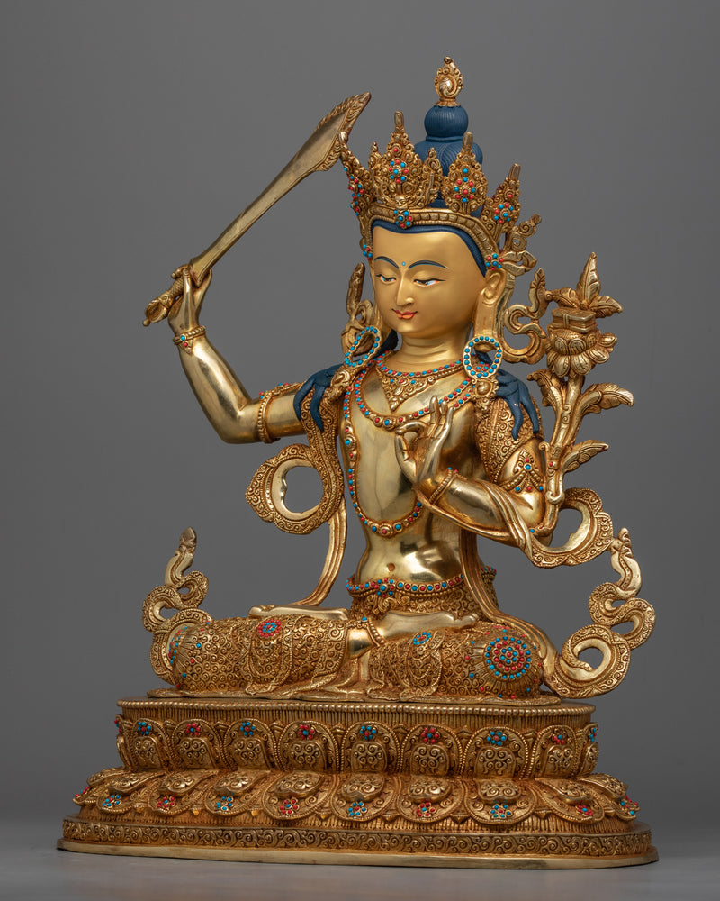 Manjushri Bodhisattva of Wisdom Statue | Traditional Himalayan Buddhist Art