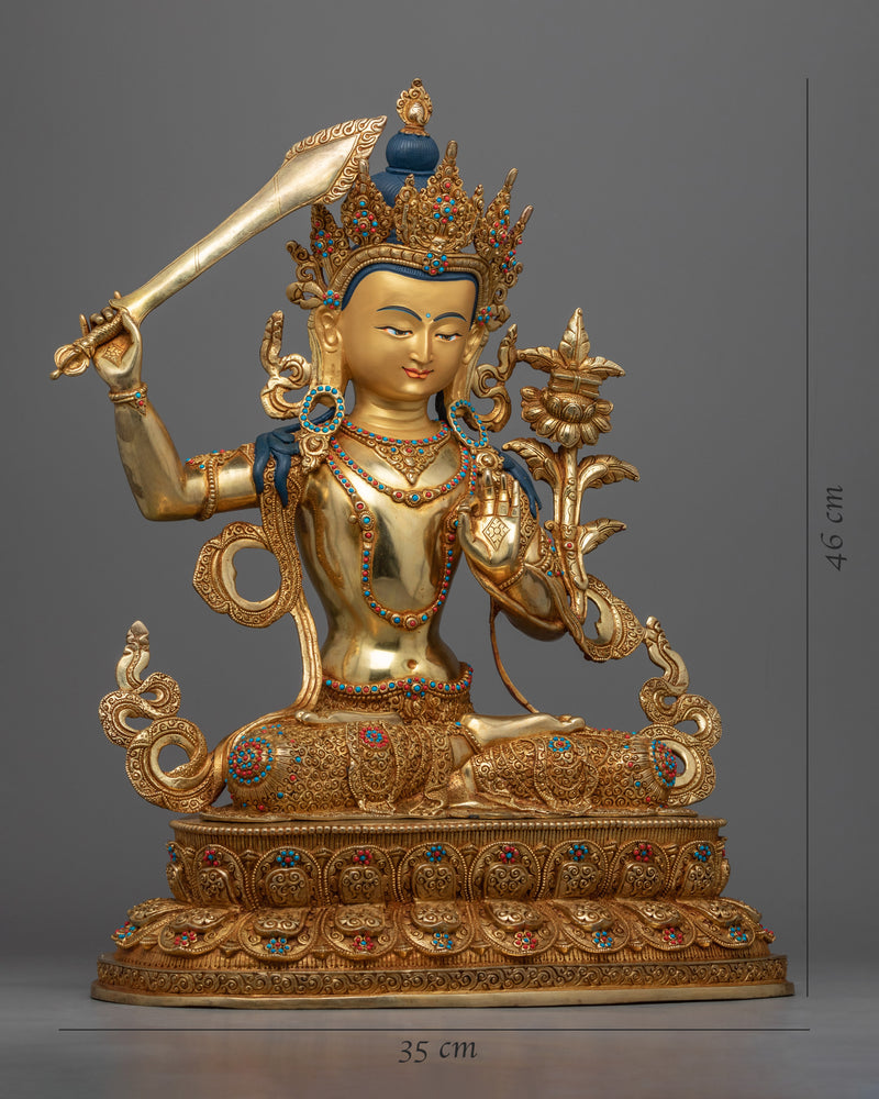 Manjushri Bodhisattva of Wisdom Statue | Traditional Himalayan Buddhist Art