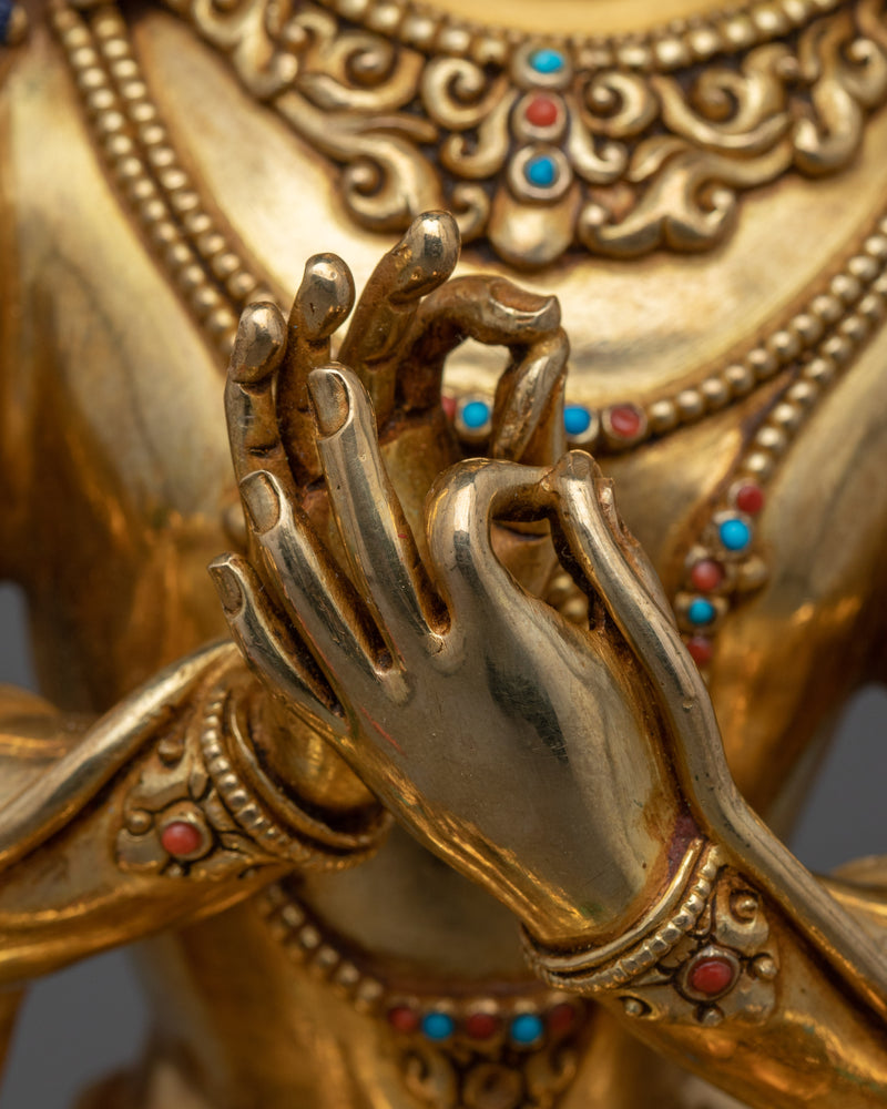 Statue of Bodhisattva Manjushri on Lion | Gold Gilded Buddhist Art