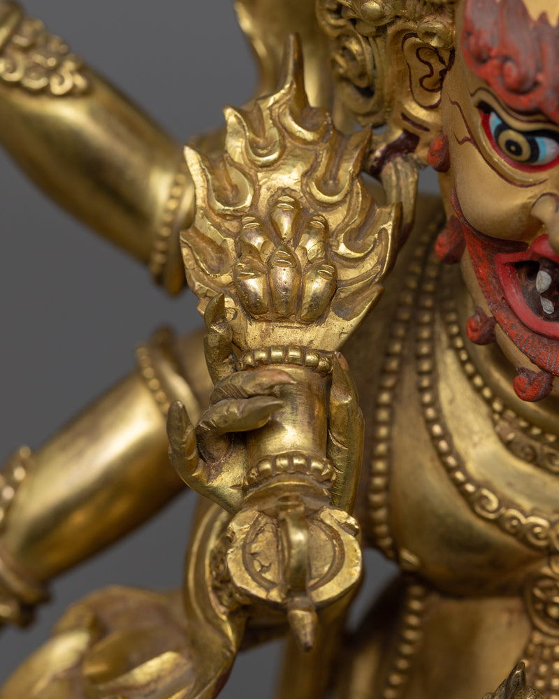 Wrathful Deity, White Mahakala Statue | Traditional Tibetan Buddhist Artwork