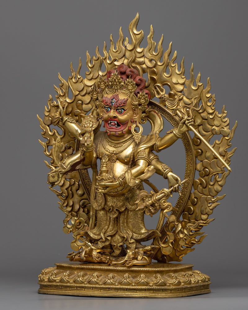 Wrathful Deity, White Mahakala Statue | Traditional Tibetan Buddhist Artwork