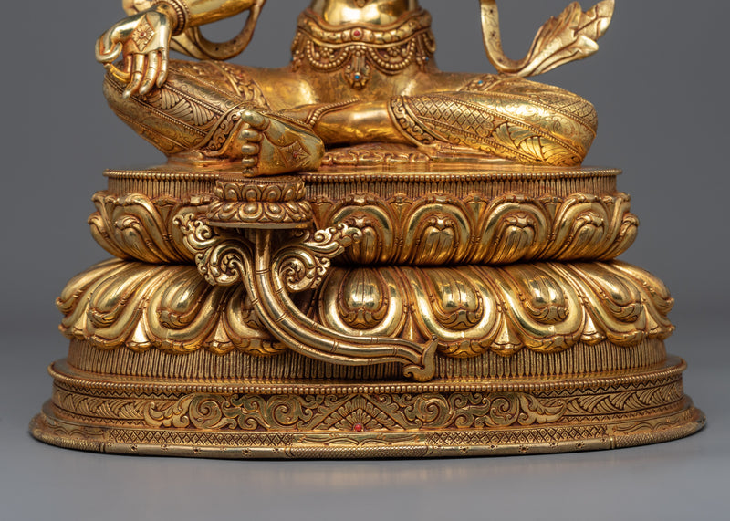 Gold Gilded Statue of Green Tara Bodhisattva | Traditional Female Bodhisattva Statuette