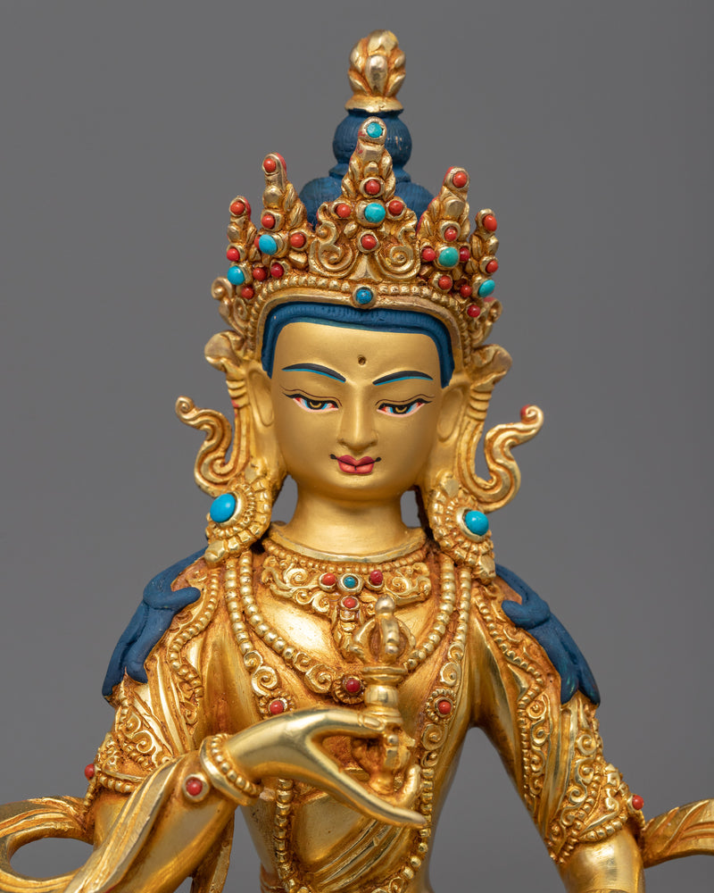 Gold Gilded Bodhisattva Vajrasattva Statue |  Traditional Handcrafted Buddhist Art