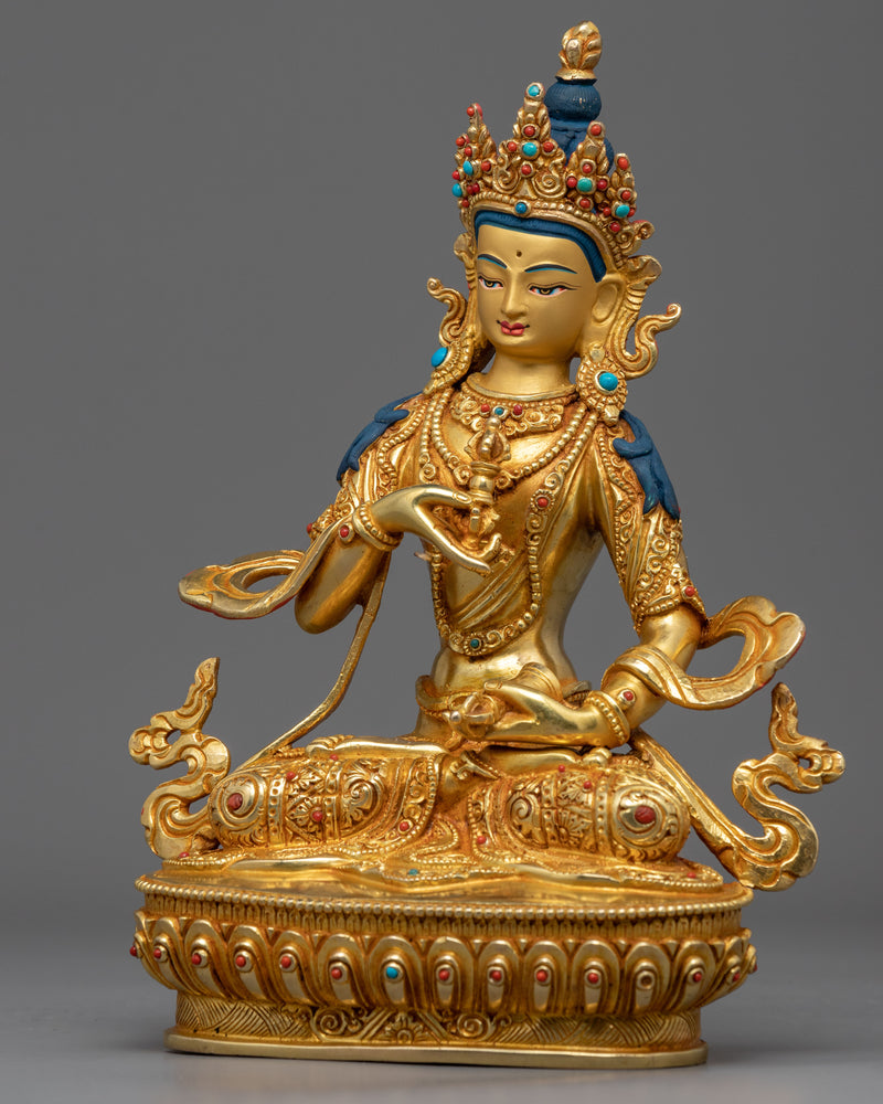 Gold Gilded Bodhisattva Vajrasattva Statue |  Traditional Handcrafted Buddhist Art