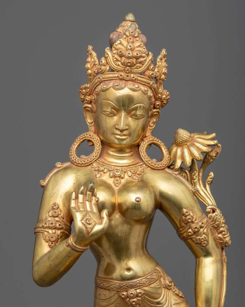 Standing Green Tara Statue | Hand Carved Female Bodhisattva Statue