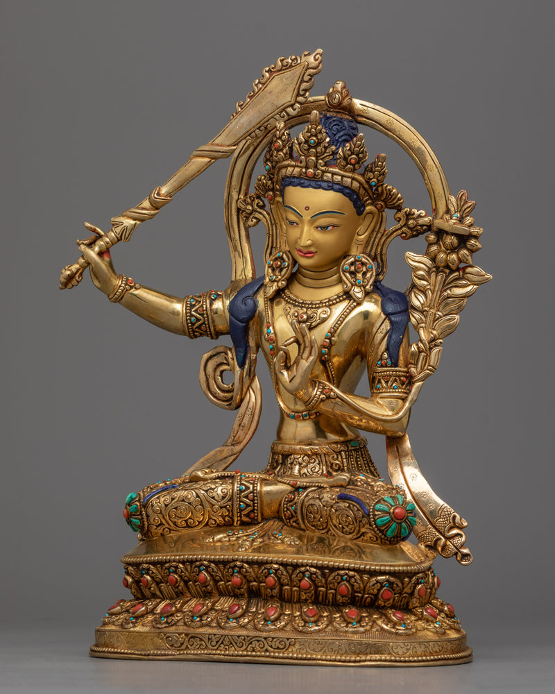 Sword Wielding Manjushri Bodhisattva Statue | Himalayan Style Buddhist Artistry