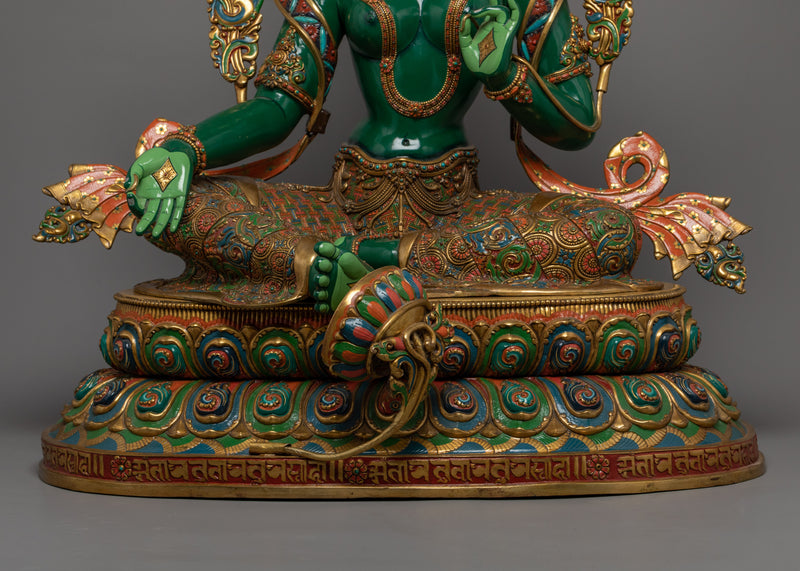 Beautiful Green Tara Statue Gilded in Gold | Traditional Himalayan Buddhist Art