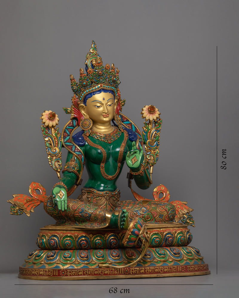 Beautiful Green Tara Statue Gilded in Gold | Traditional Himalayan Buddhist Art