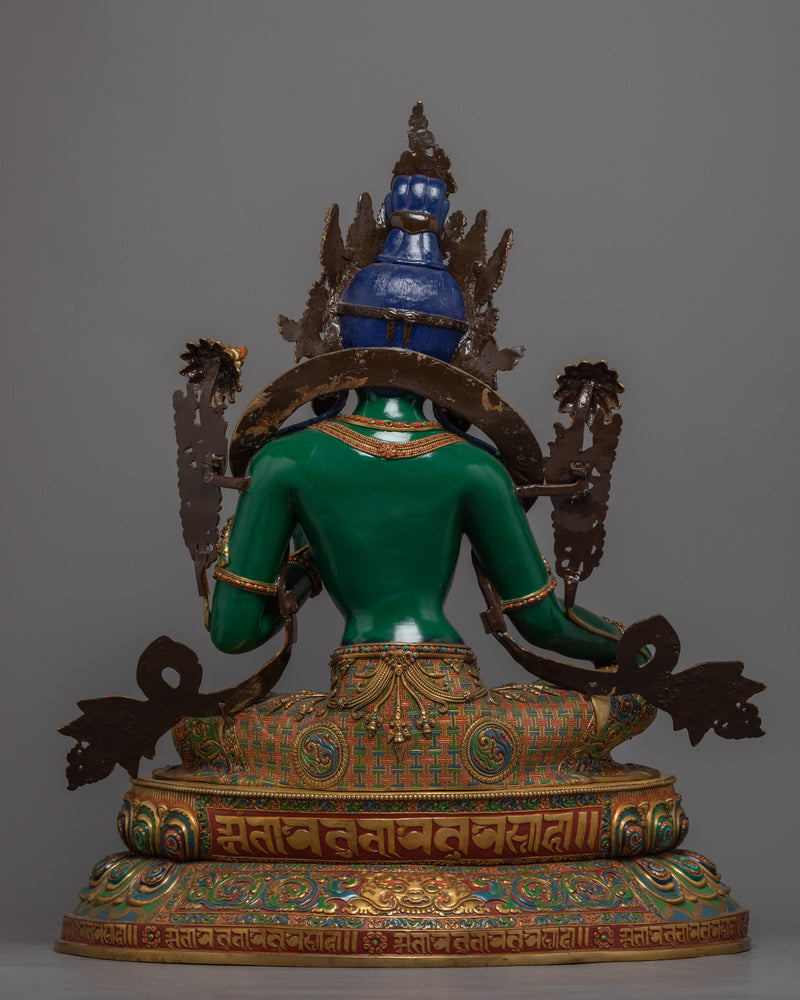 Beautiful Green Tara Statue Gilded in Gold | Traditional Himalayan Buddhist Art