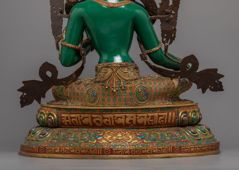 Beautiful Green Tara Statue Gilded in Gold | Traditional Himalayan Buddhist Art