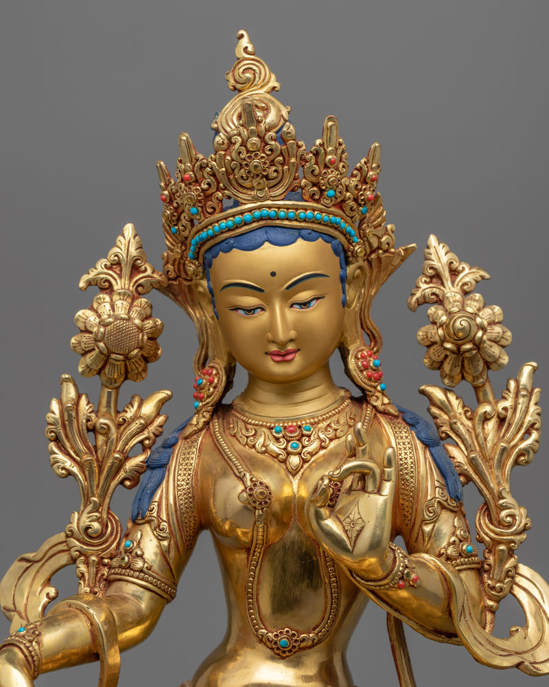 Green Tara Female Bodhisattva Statue | Intricate Hand Carved Buddhist Statue