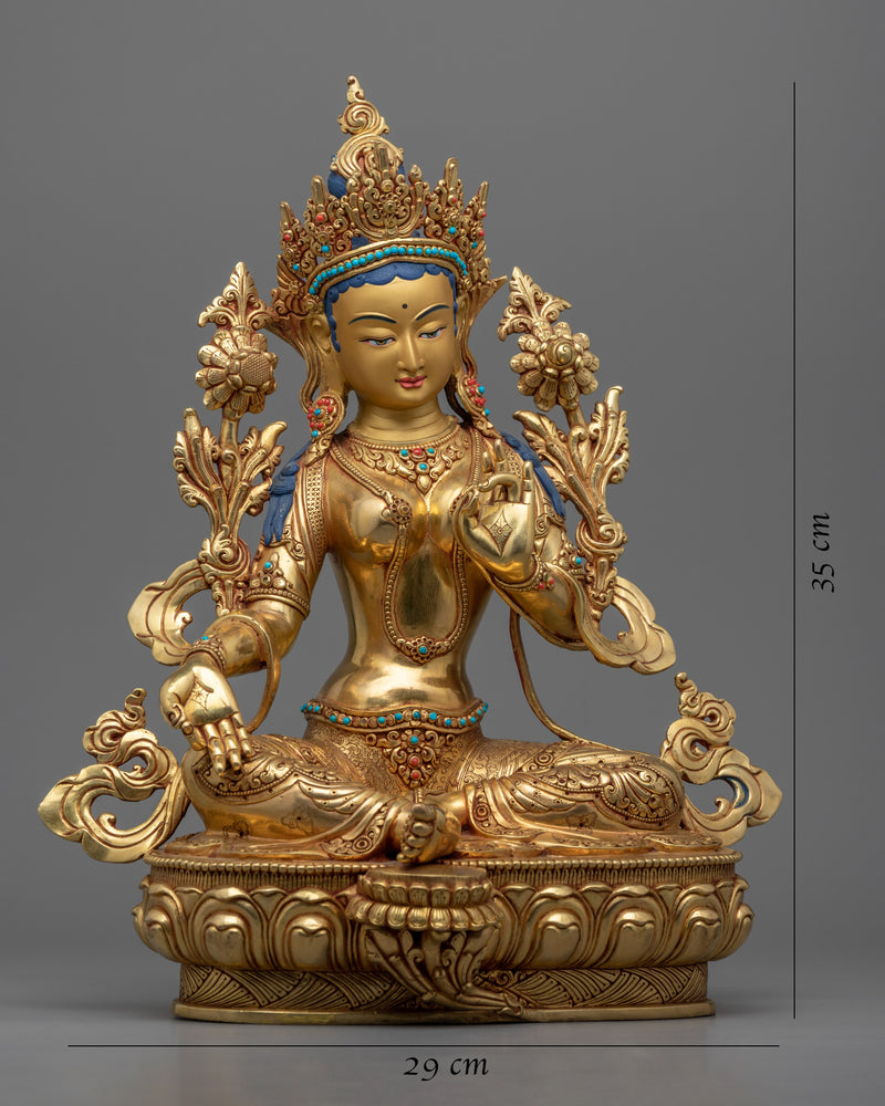 Green Tara Female Bodhisattva Statue | Intricate Hand Carved Buddhist Statue