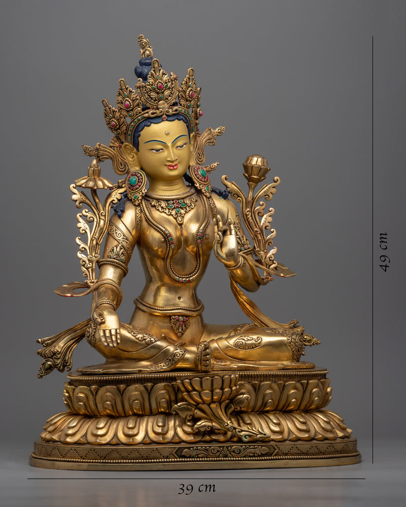 Green Tara Female Bodhisattva Statue | Himalayan Traditional Buddhist Statue