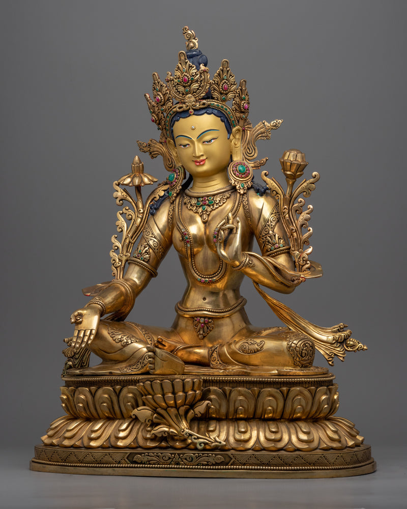 Green Tara Female Bodhisattva Statue | Himalayan Traditional Buddhist Statue