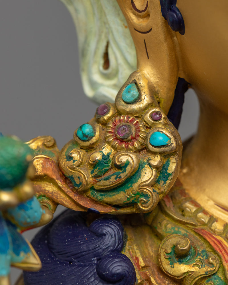 Gold Gilded Green Tara Mudra Sculpture | Traditional Buddhist Artwork