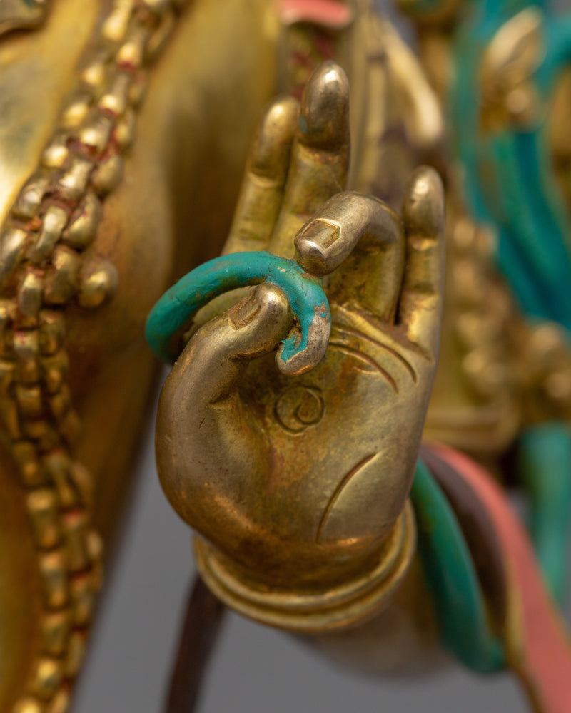 Gold Gilded Green Tara Mudra Sculpture | Traditional Buddhist Artwork