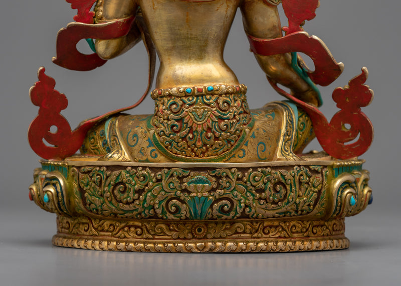 Gold Gilded Green Tara Mudra Sculpture | Traditional Buddhist Artwork