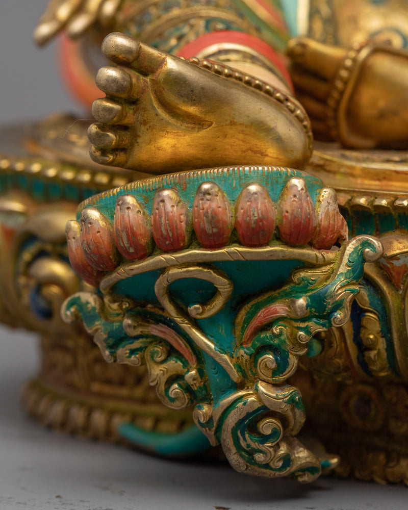 Gold Gilded Green Tara Mudra Sculpture | Traditional Buddhist Artwork