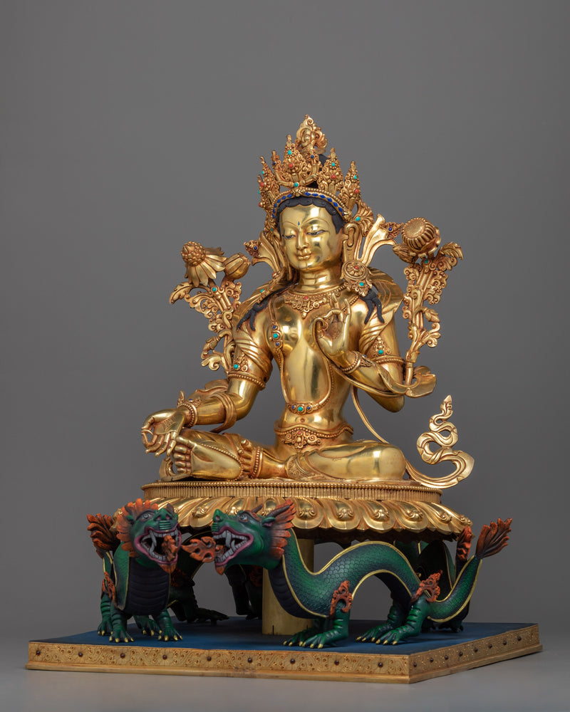 Green Tara Bodhisattva Statue for Prosperity | Female Bodhisattva Sculpture