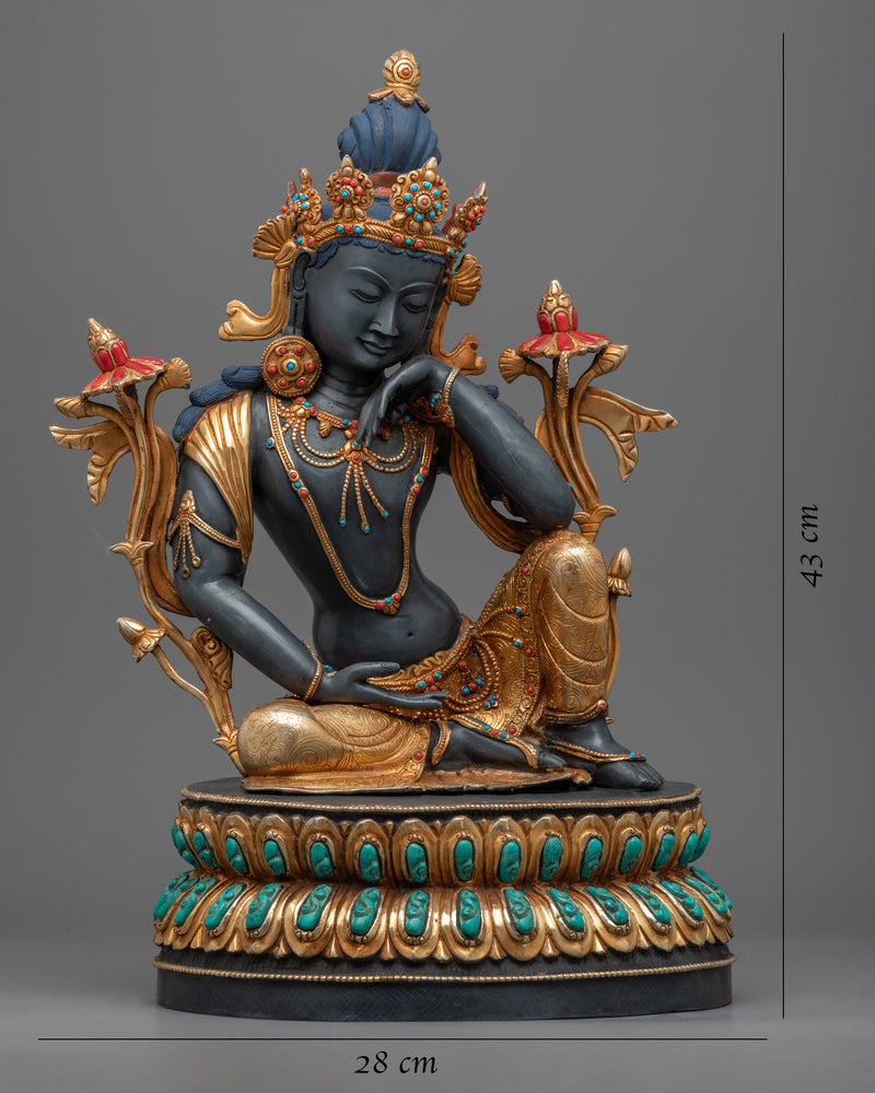 Hand Carved Statue of Chenrezig Gilded in Gold | Traditional Handcrafted Buddhist Art