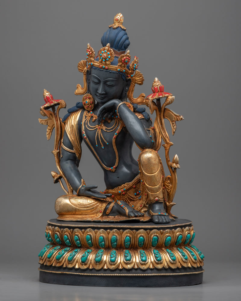 Hand Carved Statue of Chenrezig Gilded in Gold | Traditional Handcrafted Buddhist Art