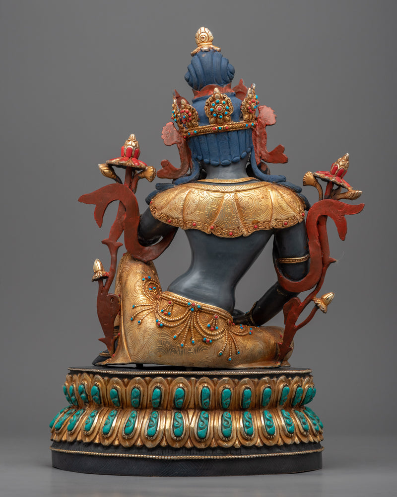 Hand Carved Statue of Chenrezig Gilded in Gold | Traditional Handcrafted Buddhist Art