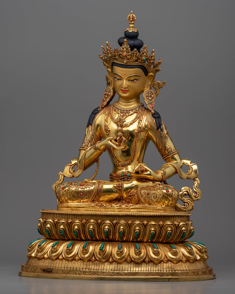 24K Gold Gilded Vajrasattva Statue | Traditional Tibetan Style Buddhist Statue