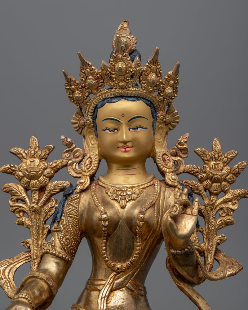 Green Tara Bodhisattva Statue for Meditation and Ritual | Gold Gilded Buddhist Artwork