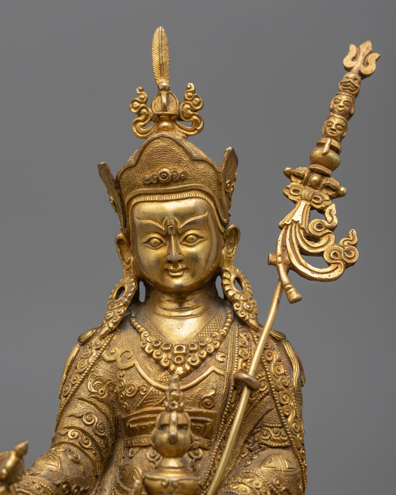 Seated Padmasambhava Guru Rinpoche Statue | Gold Gilded Himalayan Buddhist Art