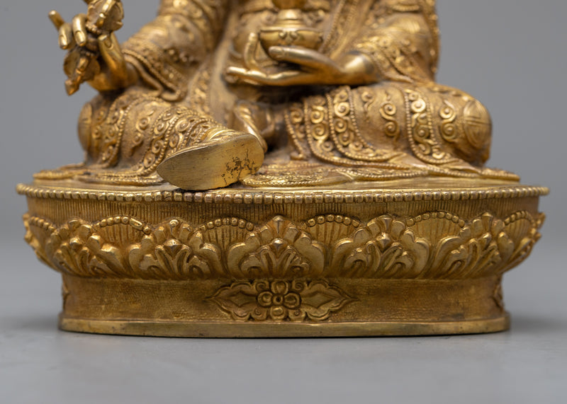 Seated Padmasambhava Guru Rinpoche Statue | Gold Gilded Himalayan Buddhist Art