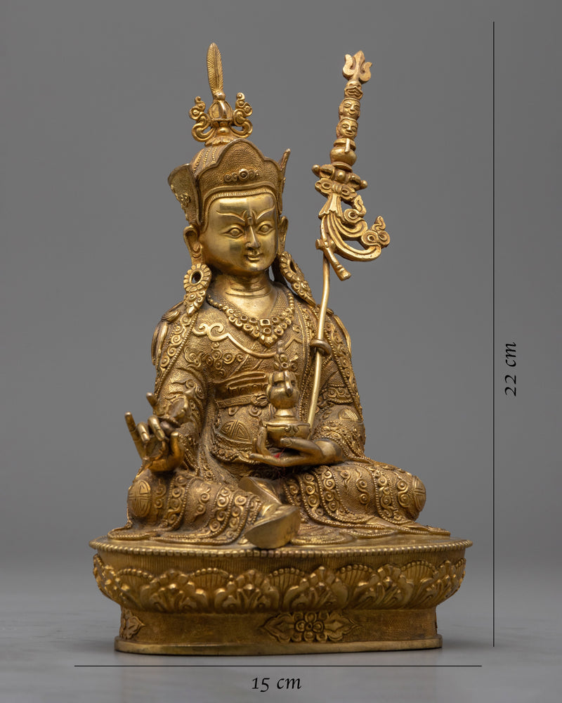 Seated Padmasambhava Guru Rinpoche Statue | Gold Gilded Himalayan Buddhist Art