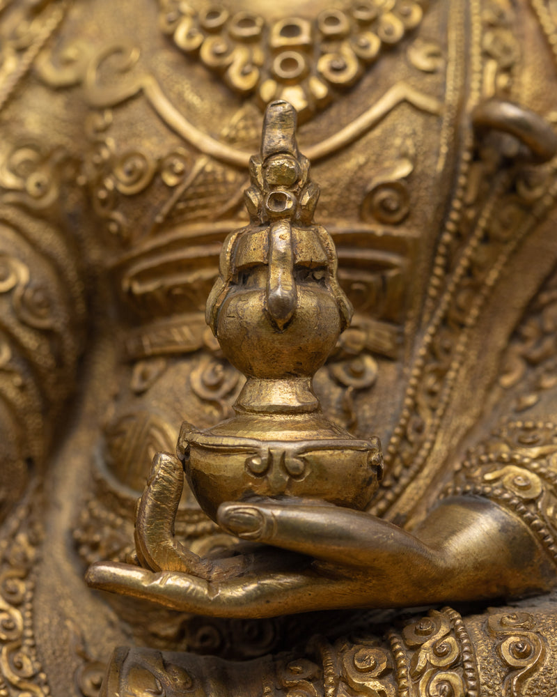 Seated Padmasambhava Guru Rinpoche Statue | Gold Gilded Himalayan Buddhist Art