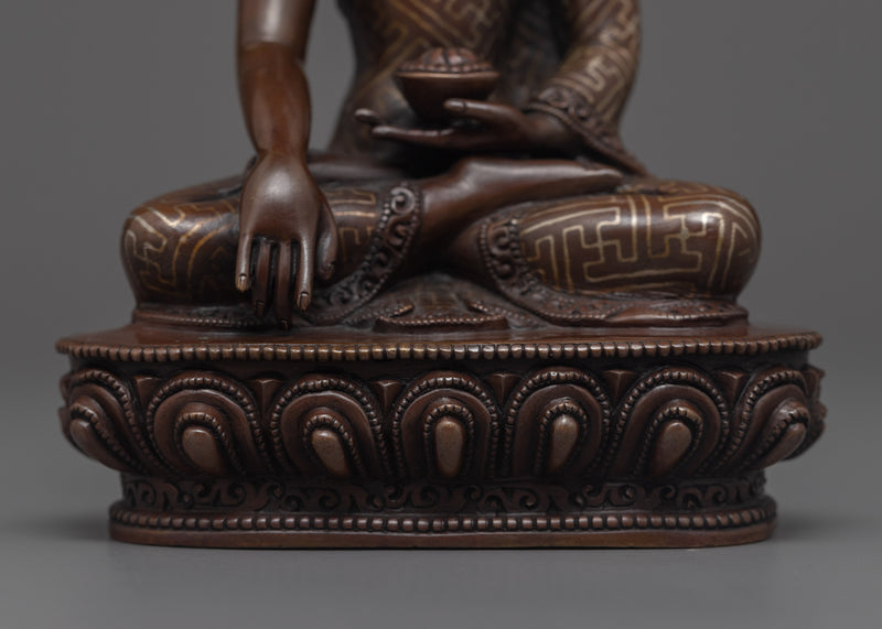 Buddha Shakyamuni Kadampa Statue for Meditation and Ritual | Oxidized Copper Buddhist Sculpture