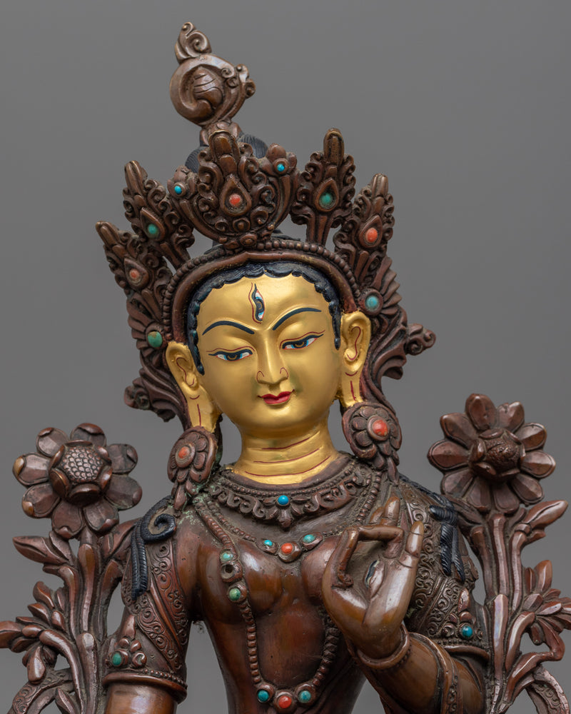 Traditional White Tara Art |  Hand-Carved Female Bodhisattva of Compassion Statue