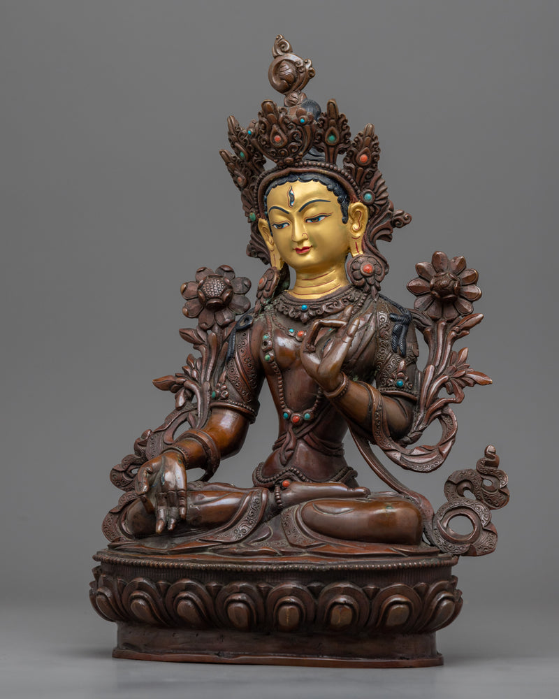 Traditional White Tara Art |  Hand-Carved Female Bodhisattva of Compassion Statue