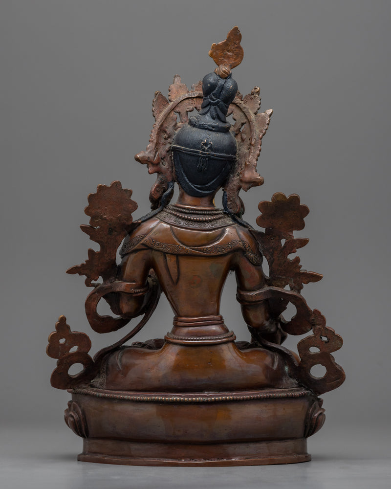 Traditional White Tara Art |  Hand-Carved Female Bodhisattva of Compassion Statue