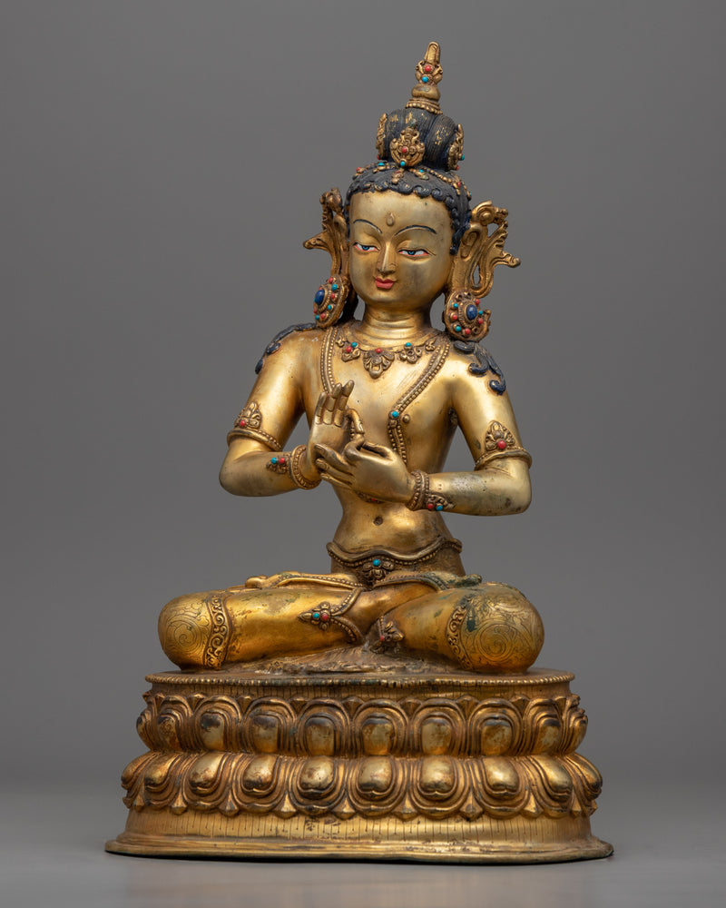 Gold Gilded Bodhisattva Figrue Statue | Traditional Himalayan Buddhist Art for Meditation