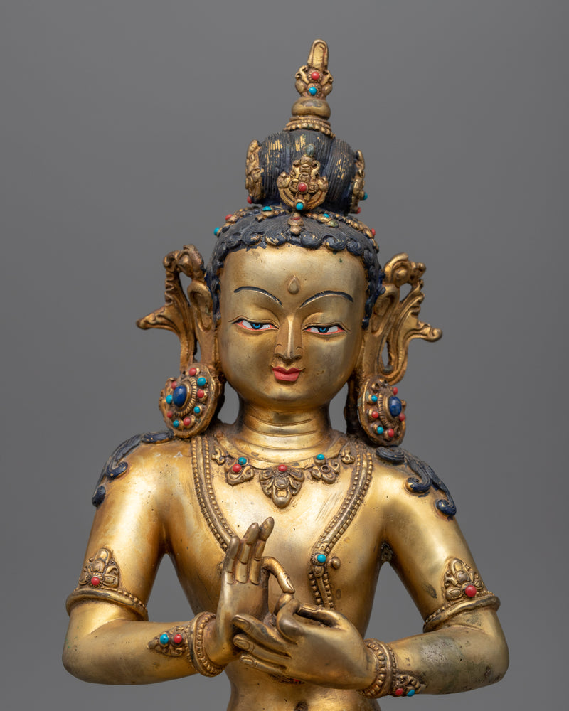 Gold Gilded Bodhisattva Figrue Statue | Traditional Himalayan Buddhist Art for Meditation