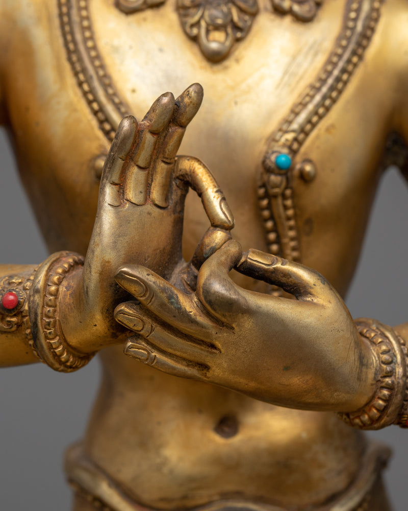 Gold Gilded Bodhisattva Figrue Statue | Traditional Himalayan Buddhist Art for Meditation