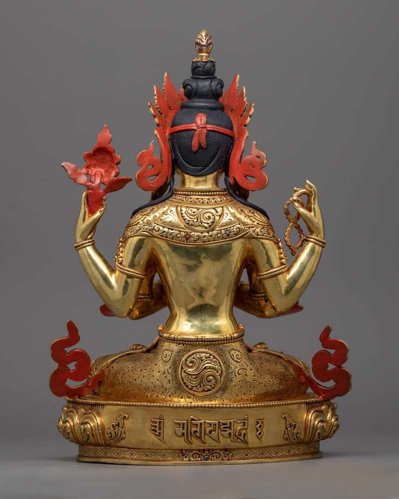 4 Armed Chenrezig Statue |  Traditional Tibetan Style Buddhist Statue of Bodhisattva Chenrezig